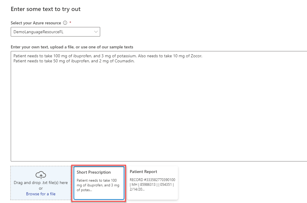 Screenshot of the Short Prescription option.