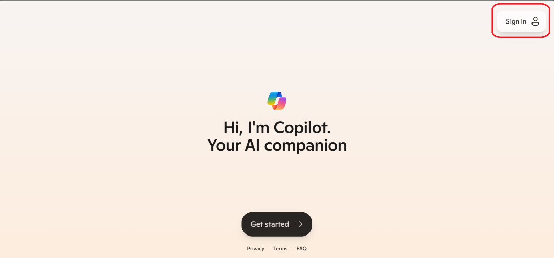 Screenshot of the Copilot welcome screen.