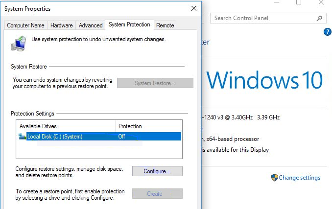 Screenshot of restore points after upgrade.