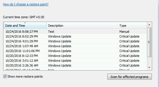 Screenshot of restore points before upgrade.