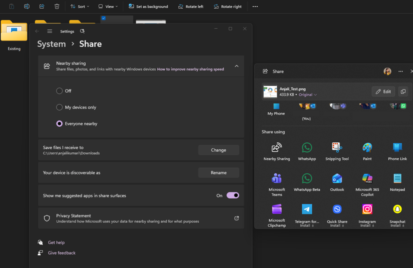 Screenshot showing the Windows Share surface.