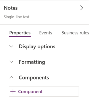 Screenshot of Components property for a column.