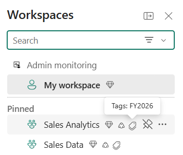 Screenshot showing workspace tags in the workspaces list.