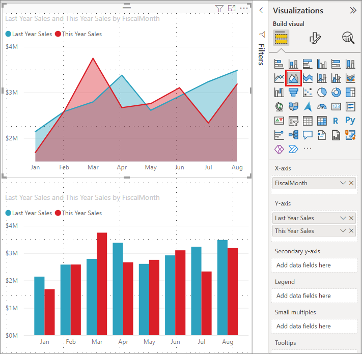 Screenshot of how to change a visual by selecting a new one.