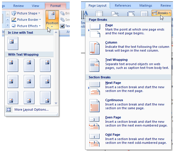 screen shot of drop-down menu options with icons
