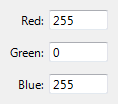 screen shot of text boxes for rgb values