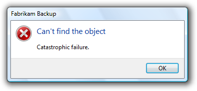 screen shot of message: can't find object