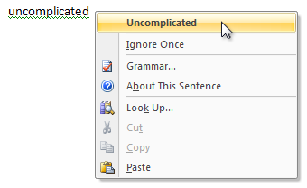 screen shot of list of possible spelling revisions