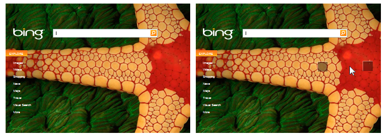 screen shot of bing home page with hot spots