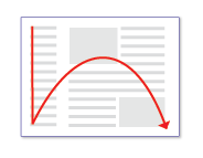 figure of red arrow in a down and arc pattern