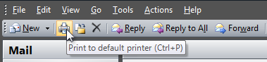 screen shot of 'print to default printer' tooltip