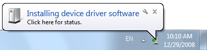 Screen shot of notification area install message