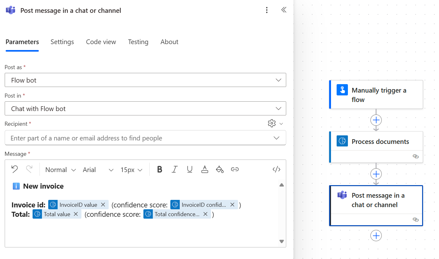 Screenshot of 'Post message in a chat or channel'.