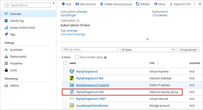 Select network security group in Azure Stack Hub administrator portal