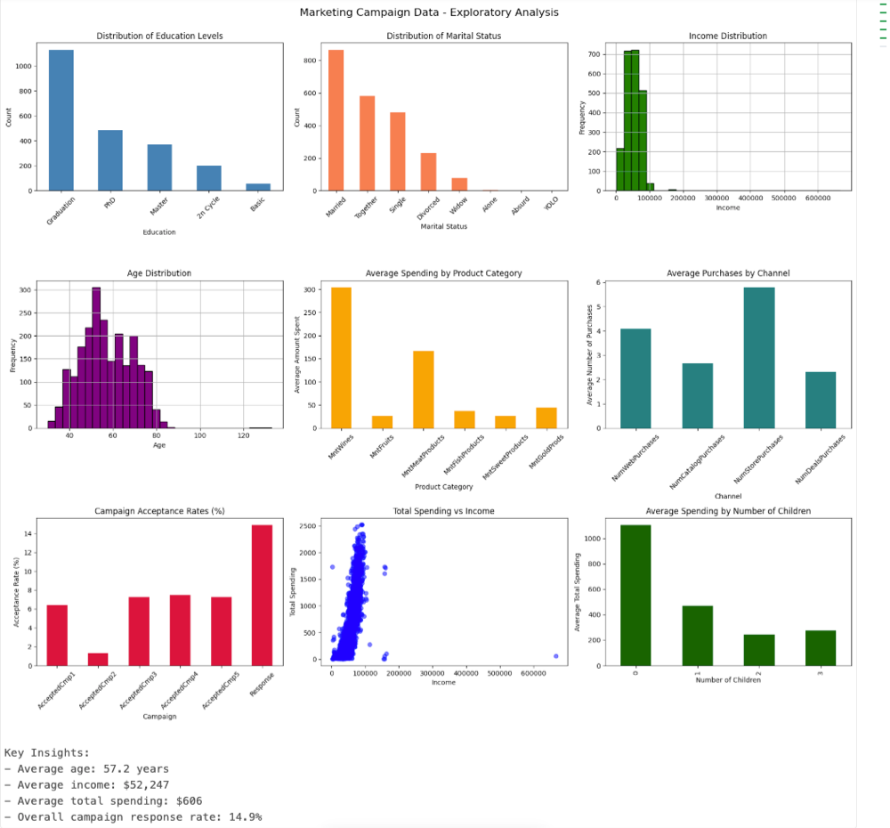 Marketing campaign data in a dashboard.