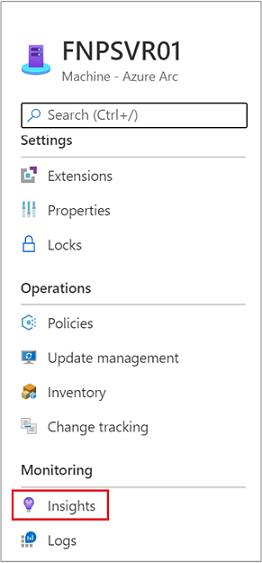 Screenshot of left-side navigation menu for the machine with Insights selected.