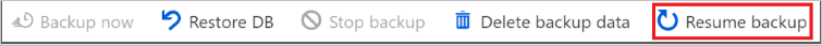 Select Resume backup to resume database protection