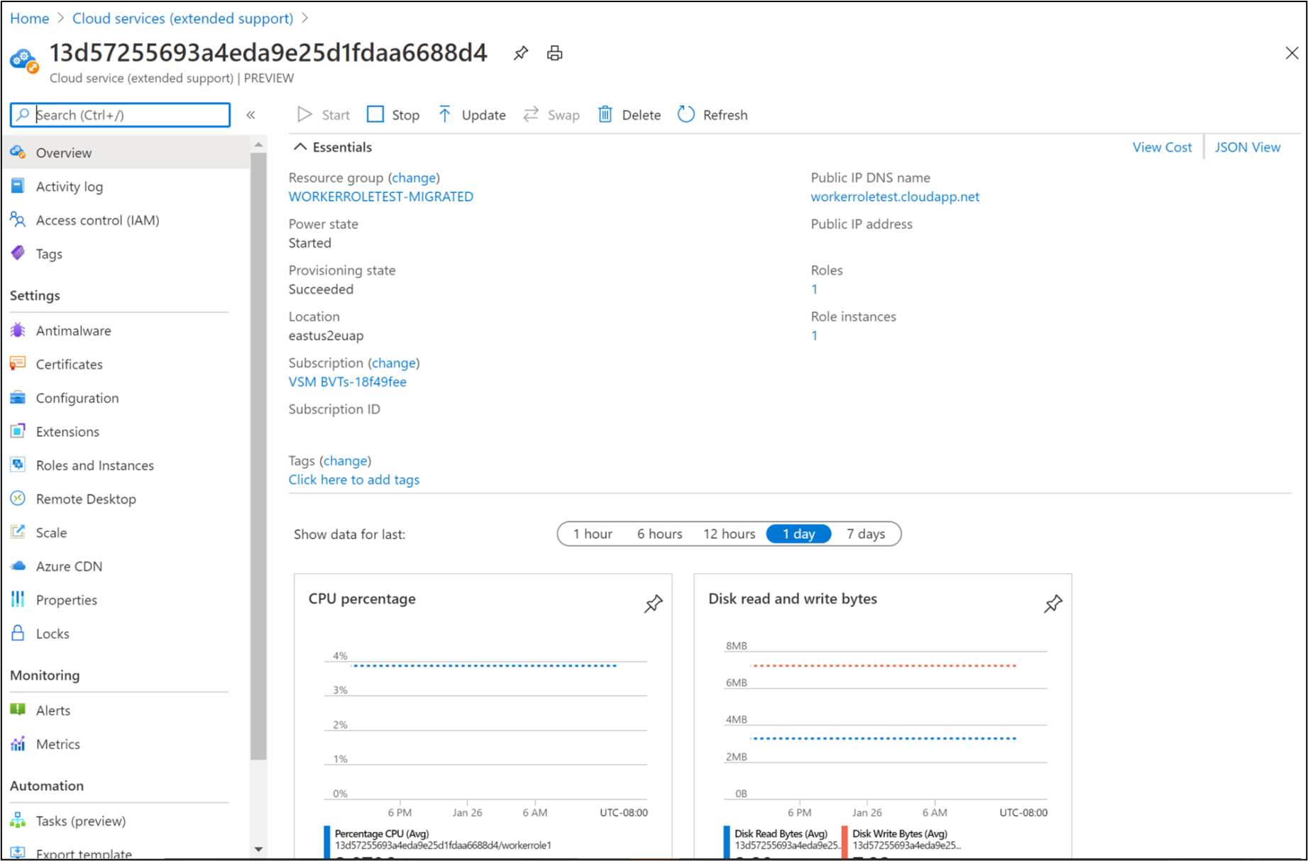 Image shows testing APIs in portal blade.