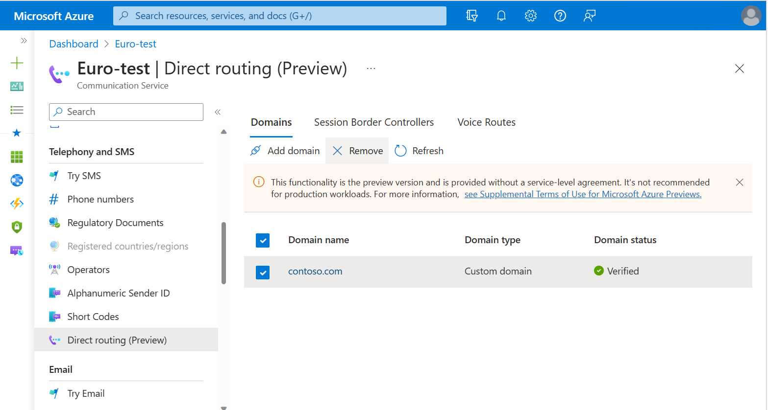 Screenshot of removing a custom domain.