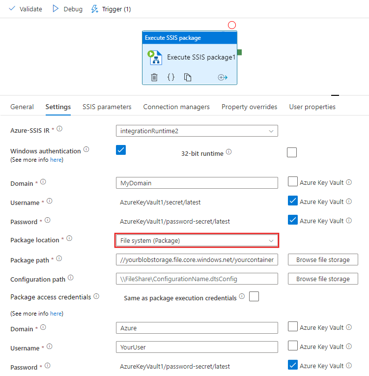 Set properties on the Settings tab - File System (Package)