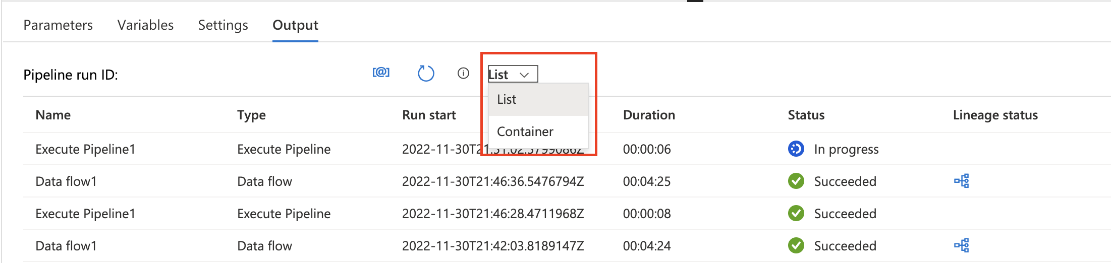 Screenshot of the drop-down menu to select the monitoring view.