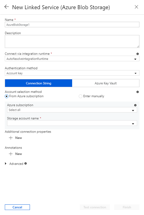 Prepare the Azure Blob storage-linked service for staging