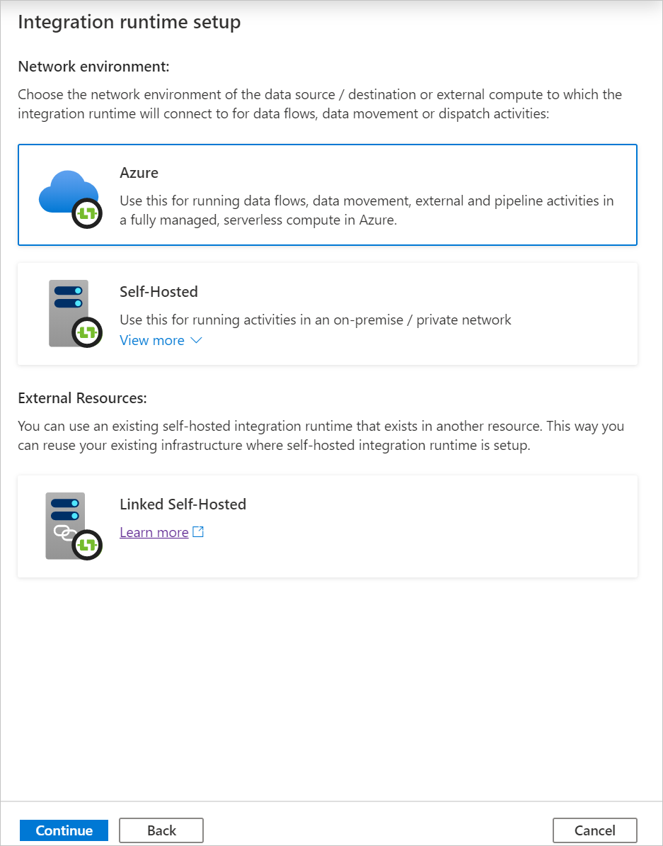 Screenshot that shows a new Azure integration runtime.