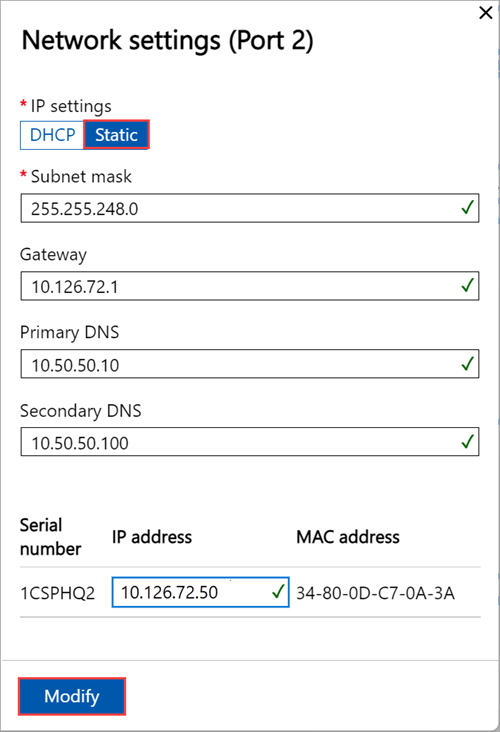 Local web UI "Advanced networking" page for a new device 2