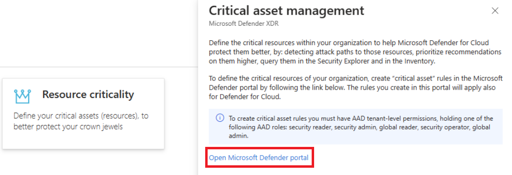 Screenshot of the critical asset management pane.