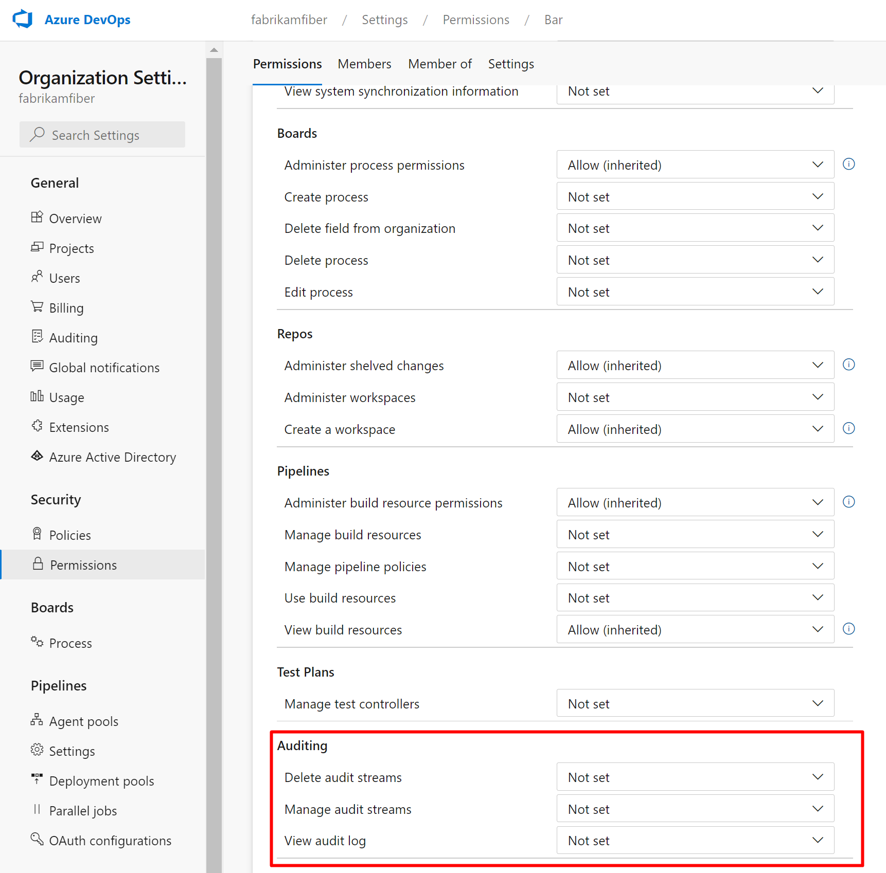 Screenshot of Auditing access permission preview.