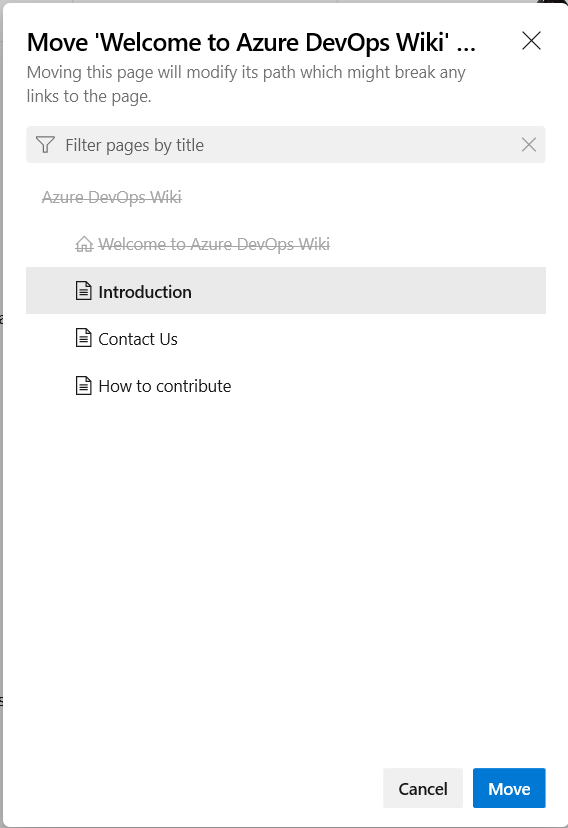 Screenshot that shows how to move a wiki page so it becomes a subpage of another page in the sequence.