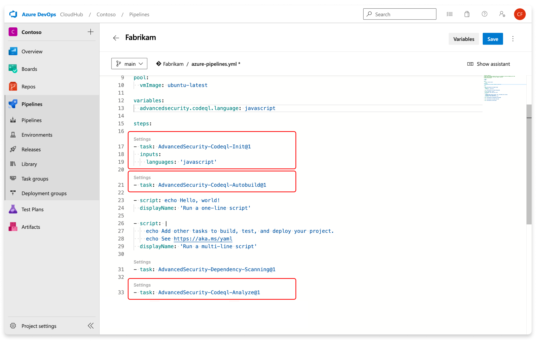 Screenshot of required code scanning tasks Screenshot of required code scanning tasks.