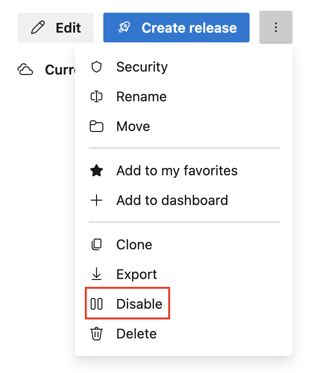 Screenshot to show the option to disable release pipelines. Screenshot to show the option to disable release pipelines.