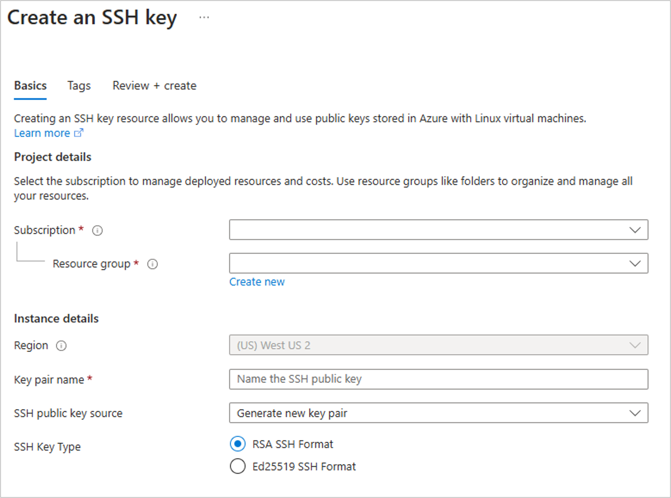 Create a new resource group and generate an SSH key pair