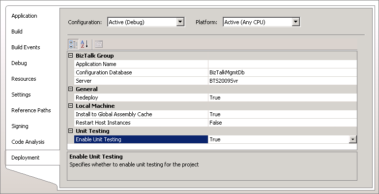 ProjectDesignerEnableUnitTesting Image that shows the project setting accessed from Project Designer when you right-click a project and select Properties.