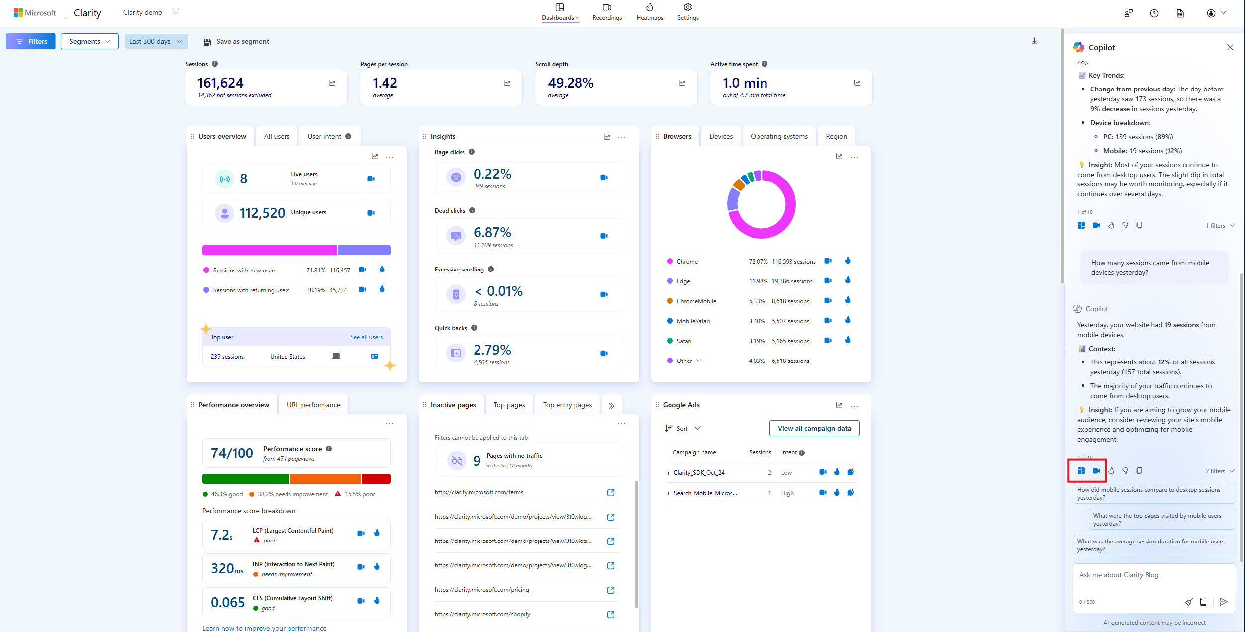 Filter copilot summary to dashboard or recordings