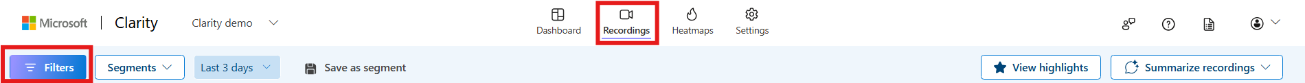 Filters on session recordings.