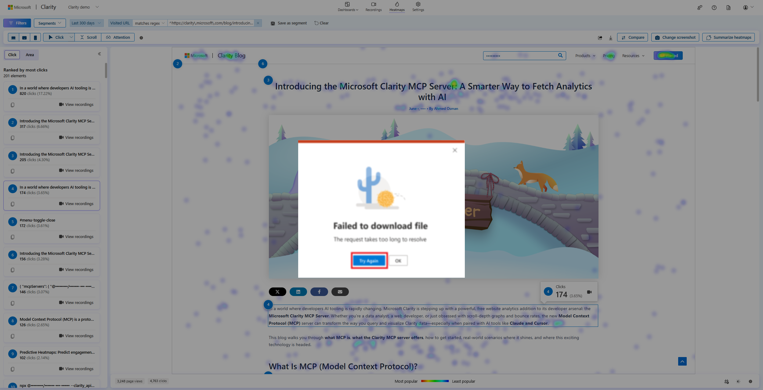 Select try again to download heatmap csv.