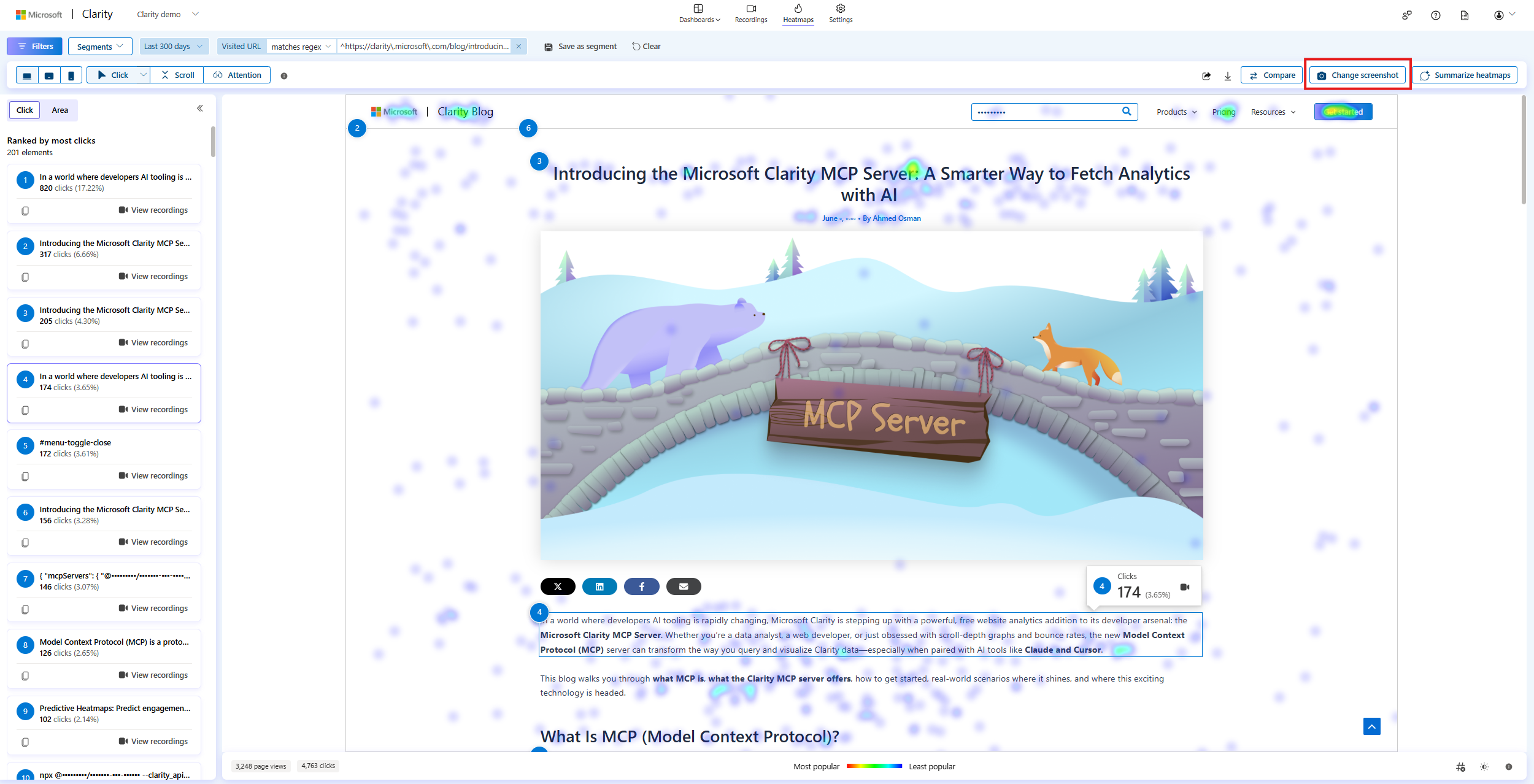 Select screenshot button in heatmaps.