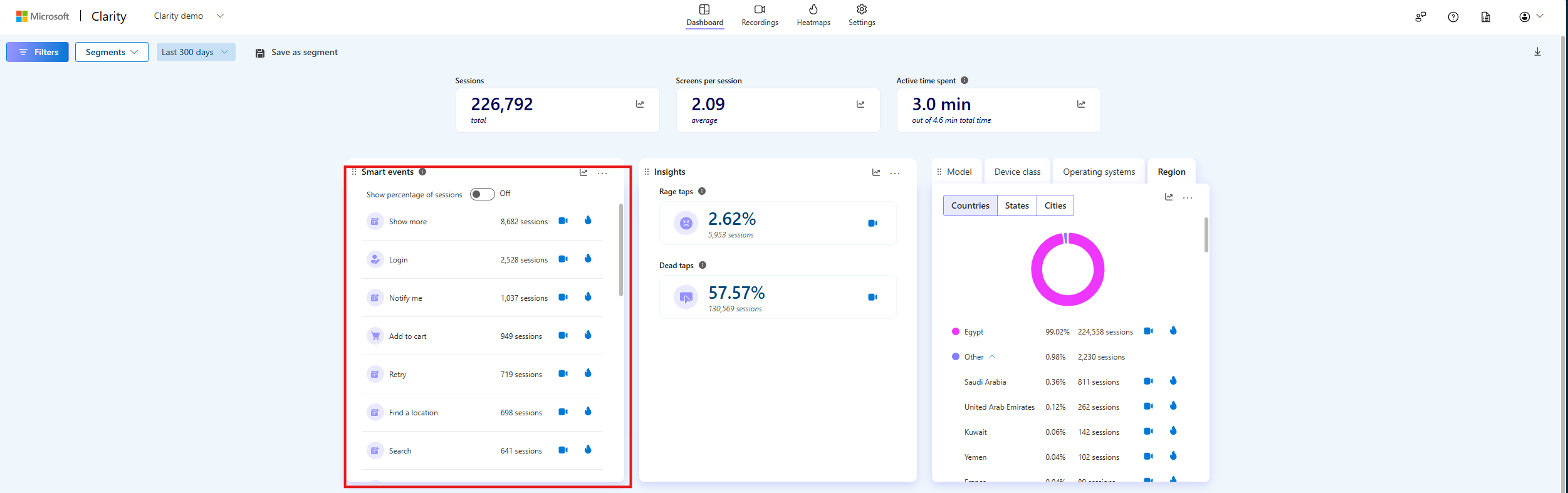Smart events in SDK dashboard.