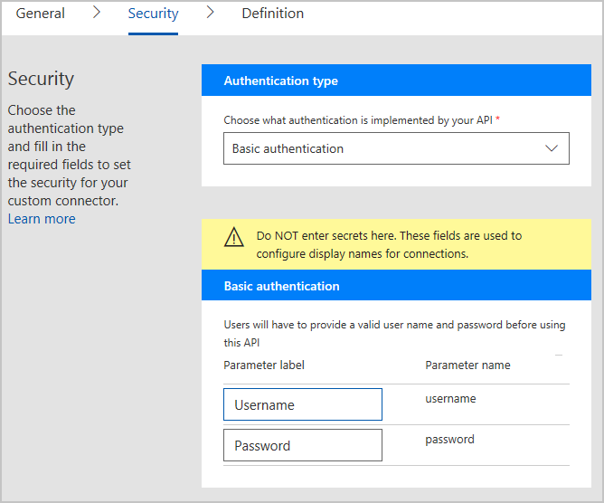 Basic authentication Screenshot of basic authentication.