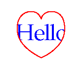 AboutGdip02_Art30 Screenshot of a heart-shaped region with the text string Hello inside the heart.