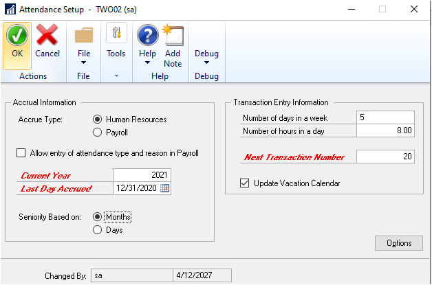 the User Setup window 1