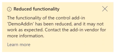 Shows the message when a busy control add-in is detected.