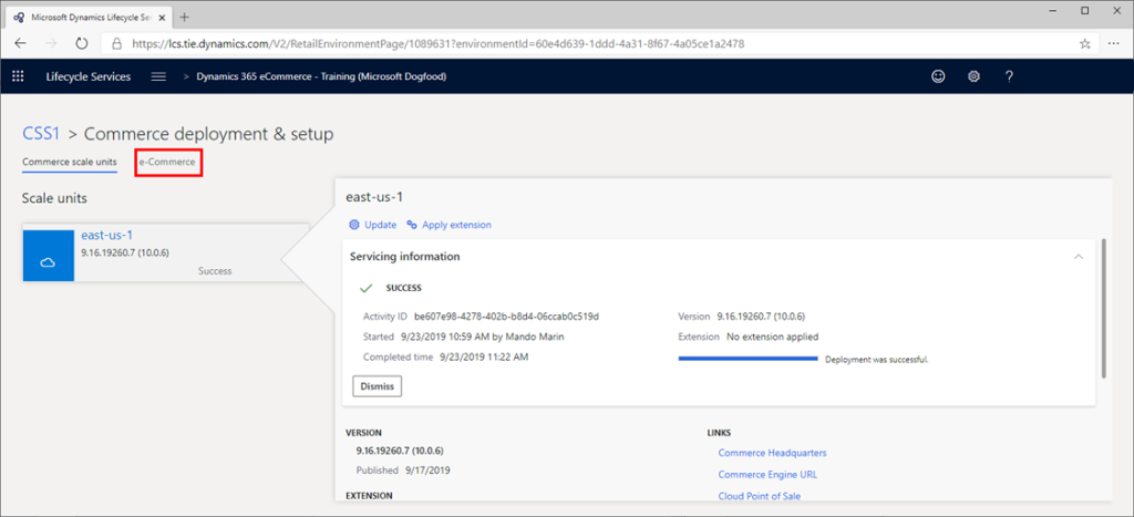 Screenshot of E-Commerce Preview tab in LCS project dashboard.