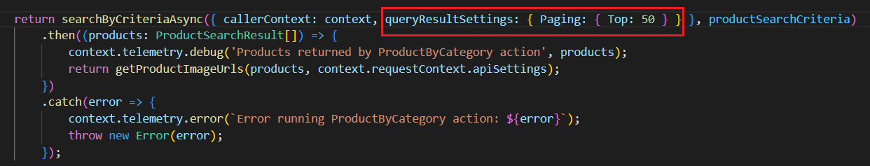 Screenshot of a data action Top(N) pagination parameter example.