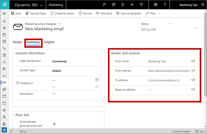 Sender and receiver settings for email messages.