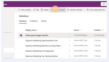 Screenshot of exporting a solution to start migration Screenshot of exporting a solution to start migration