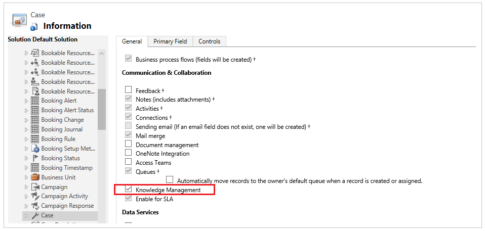 Setting to enable knowledge management Setting to enable knowledge management.
