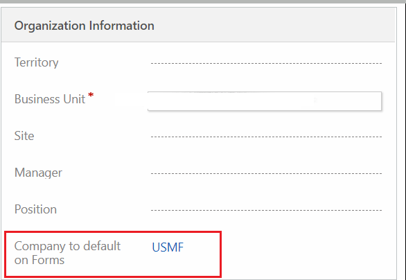 Set default company on Organization Information section.